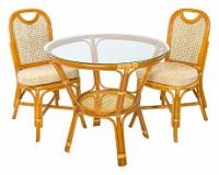 Комплект обеденный (стол Ellena, 11/22-A К и 2 стула 04/22 К) цвет каркаса Коньячный, цвет столешницы Прозрачный, цвет подушки Б