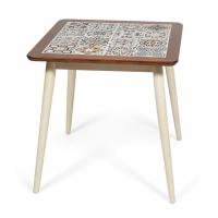 CT3030 Marrakesh стол с плиткой дерево гевея/плитка, 73,5*73,5*75см, темный дуб/античный белый , рисунок - марокко
