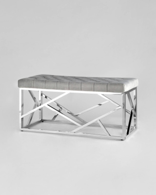 Банкетка-скамейка АРТ ДЕКО велюр серый сталь серебро. Фото