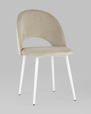 Стул Меган велюр бежевый белые ножки. Фото №3