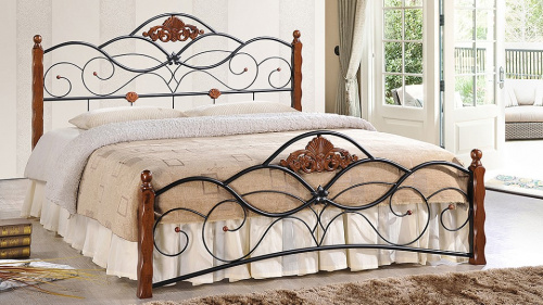 Кровать CANZONA дерево гевея/металл, 120*200 см (middle bed), красный дуб/черный. Фото №1