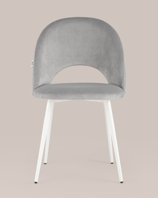Стул Меган велюр с ромбами светло-серый белые ножки. Фото