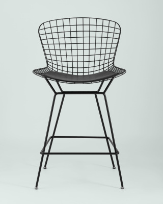 Стул полубарный с низкой спинкой Bertoia черный с черной подушкой. Фото №5