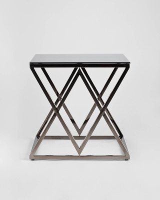 Журнальный стол 55*55 ИНСИГНИЯ сталь темный хром стекло smoke. Фото